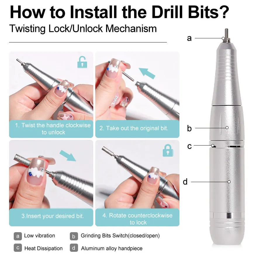 Professional 45000RPM Electric Portable Nail Drill Machine Rechargeable Low Noise