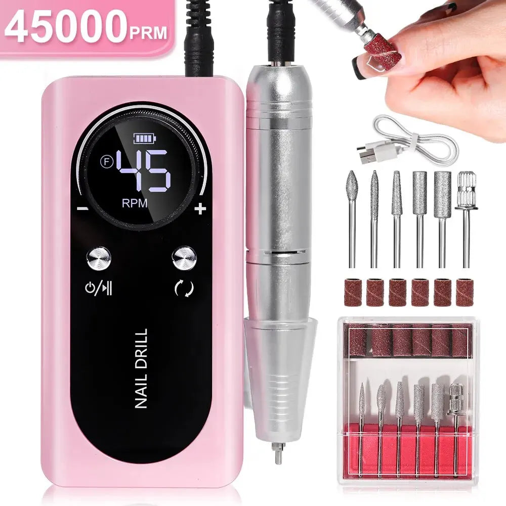 Professional 45000RPM Electric Portable Nail Drill Machine Rechargeable Low Noise